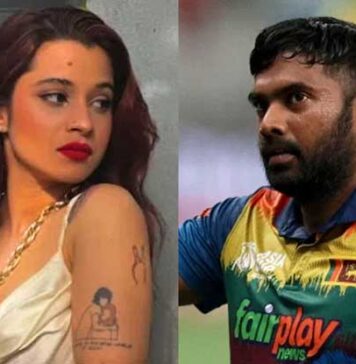 ක්රිකට් ක්රීඩක භානුක රාජපක්ෂ රංගන ශිල්පිනී හර්ෂි රසාංගාට එන්තරවාසියක් යොමු කරයි